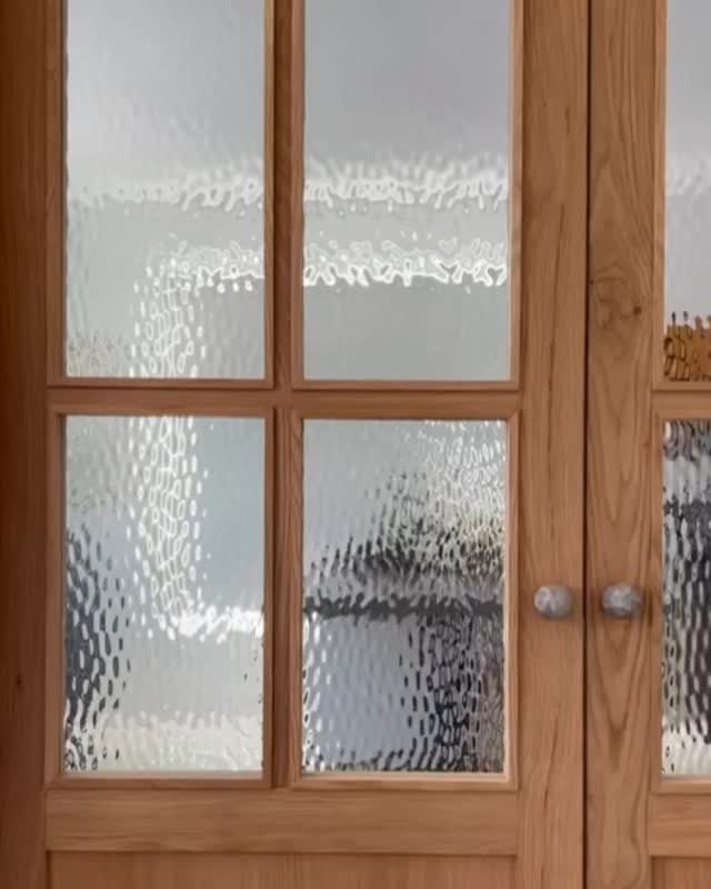 White oak French doors with textured glass panes